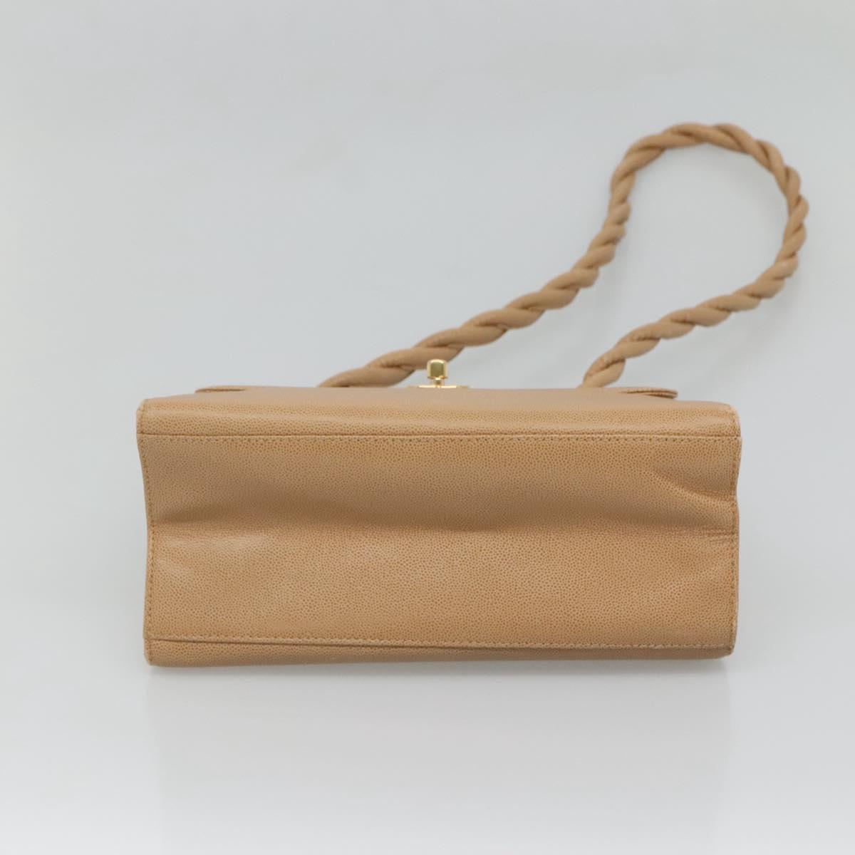 CHANEL Shoulder Bag Caviar Skin Beige Gold CC Auth BA2341