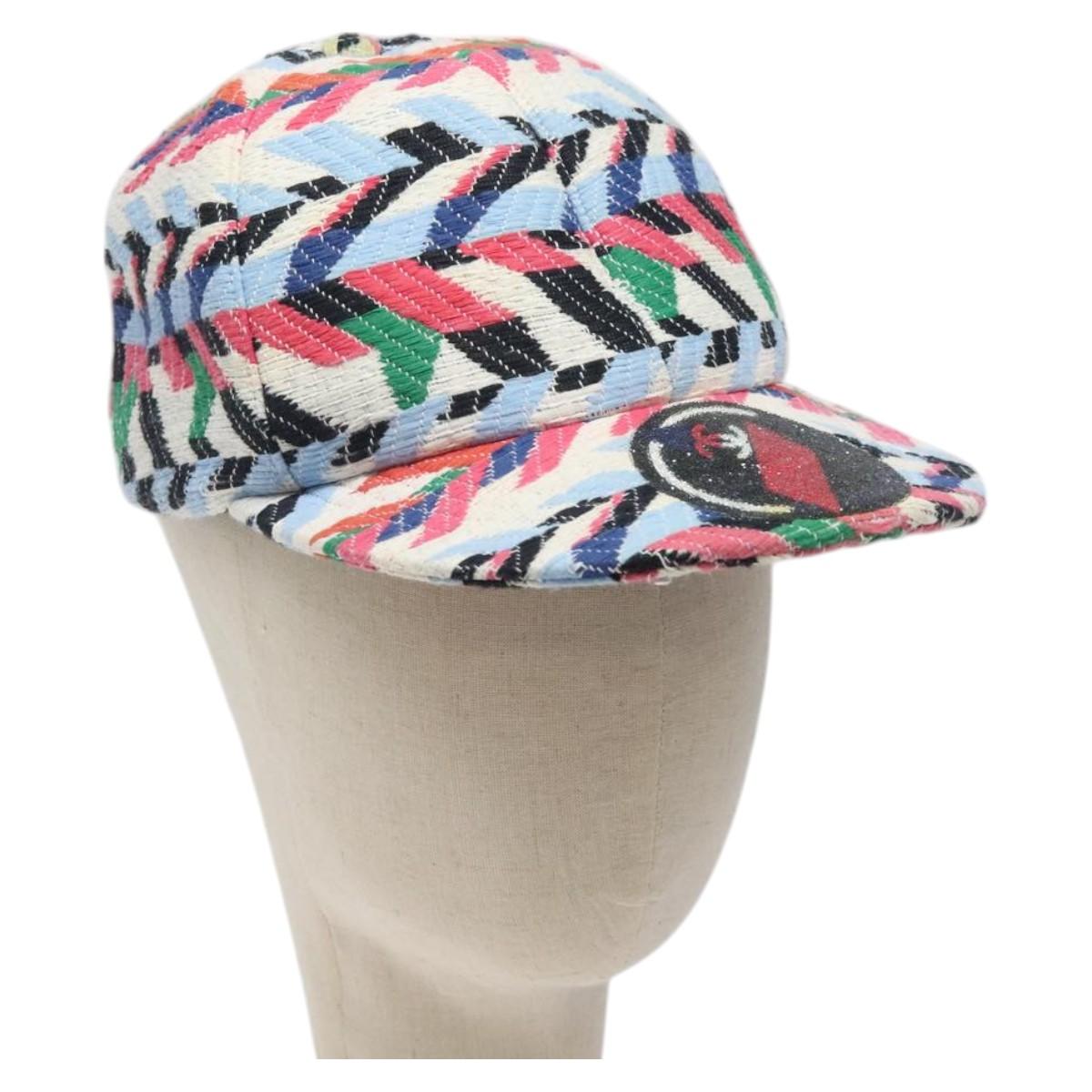 CHANEL Airline Cap Cotton Multicolor CC Auth BA2344