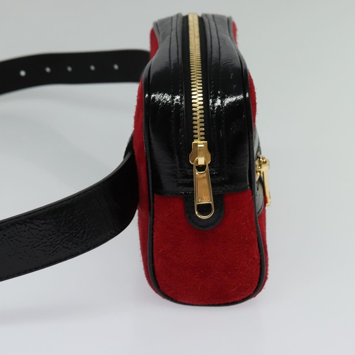 GUCCI Waist Bag Suede Red Gold 517076 Auth BA2345