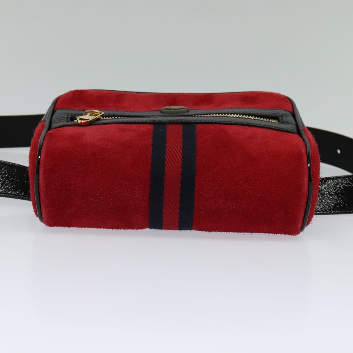 GUCCI Waist Bag Suede Red Gold 517076 Auth BA2345