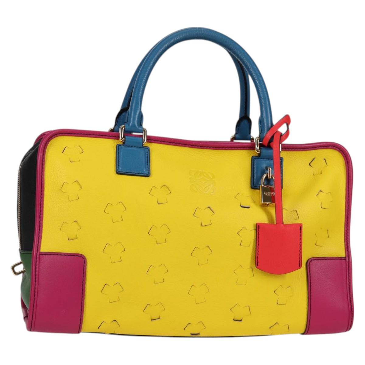 LOEWE Anagram Amazona 36 Hand Bag Leather Yellow Gold Auth BA2348M