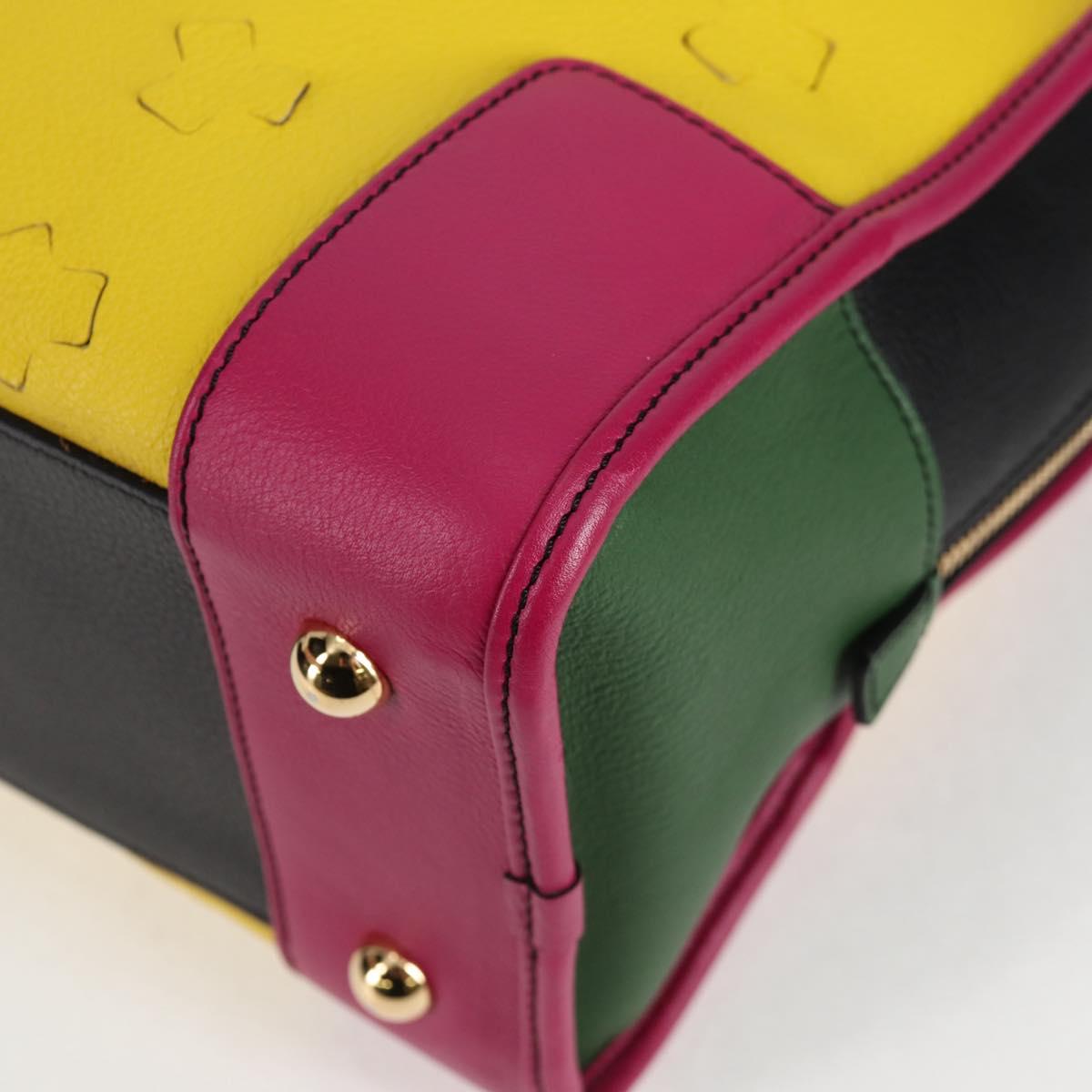 LOEWE Anagram Amazona 36 Hand Bag Leather Yellow Gold Auth BA2348M