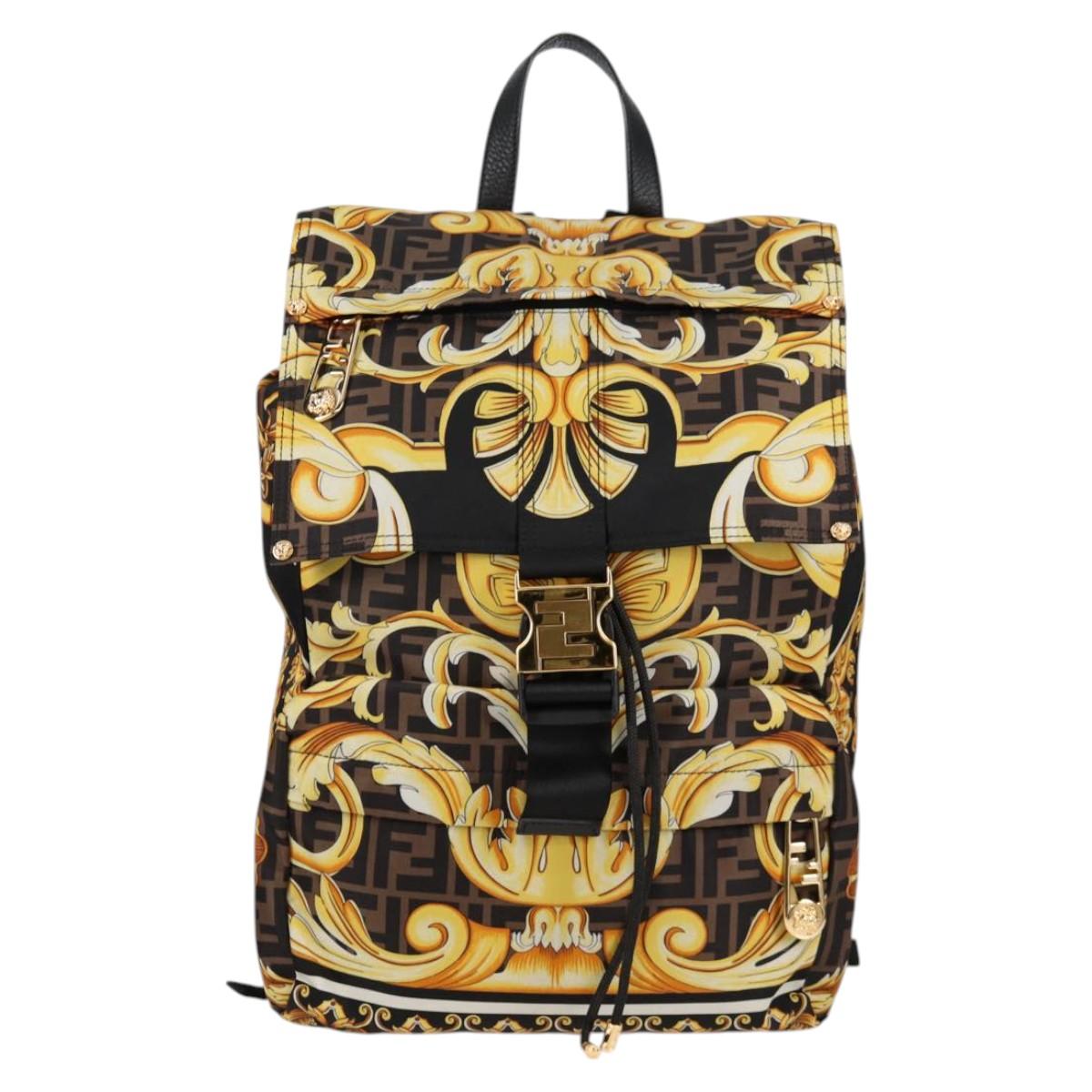 FENDI Zucca Canvas FENDACE Versace Collaboration Backpack Black Auth BA2349SAM