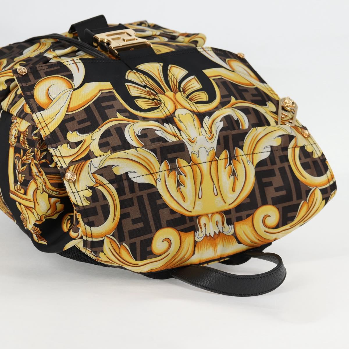 FENDI Zucca Canvas FENDACE Versace Collaboration Backpack Black Auth BA2349SAM
