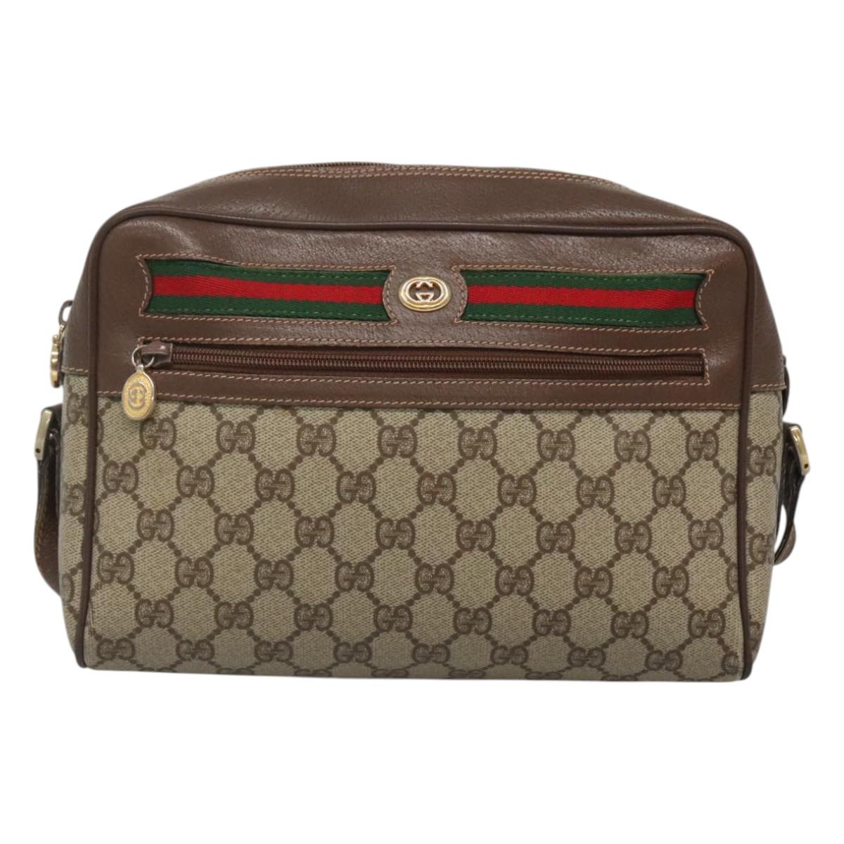 GUCCI GG Supreme Web Sherry Line Bag PVC Beige Gold Red 56 02 088 Auth BA2392