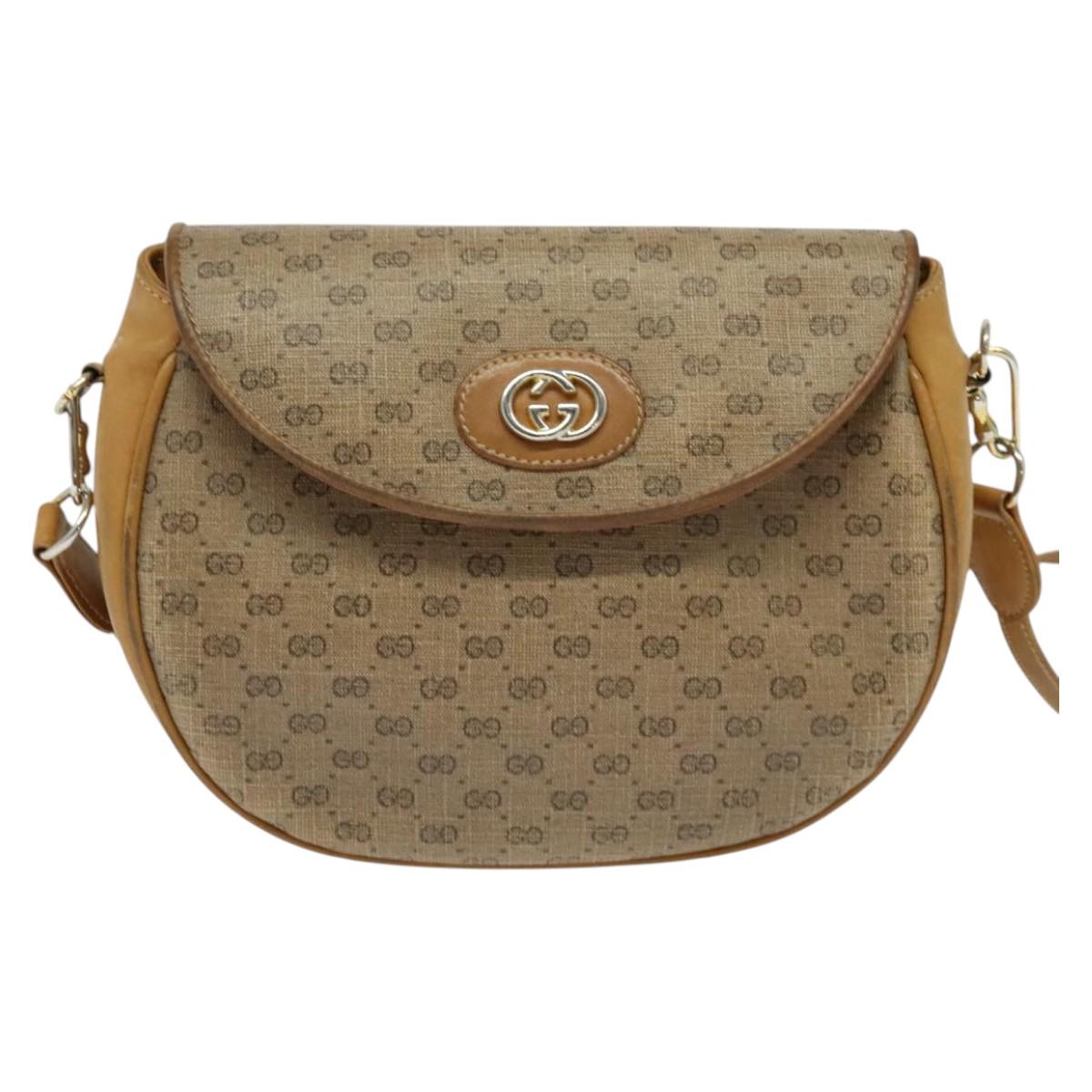 GUCCI Micro GG Supreme Shoulder Bag PVC Beige Gold Auth BA2397