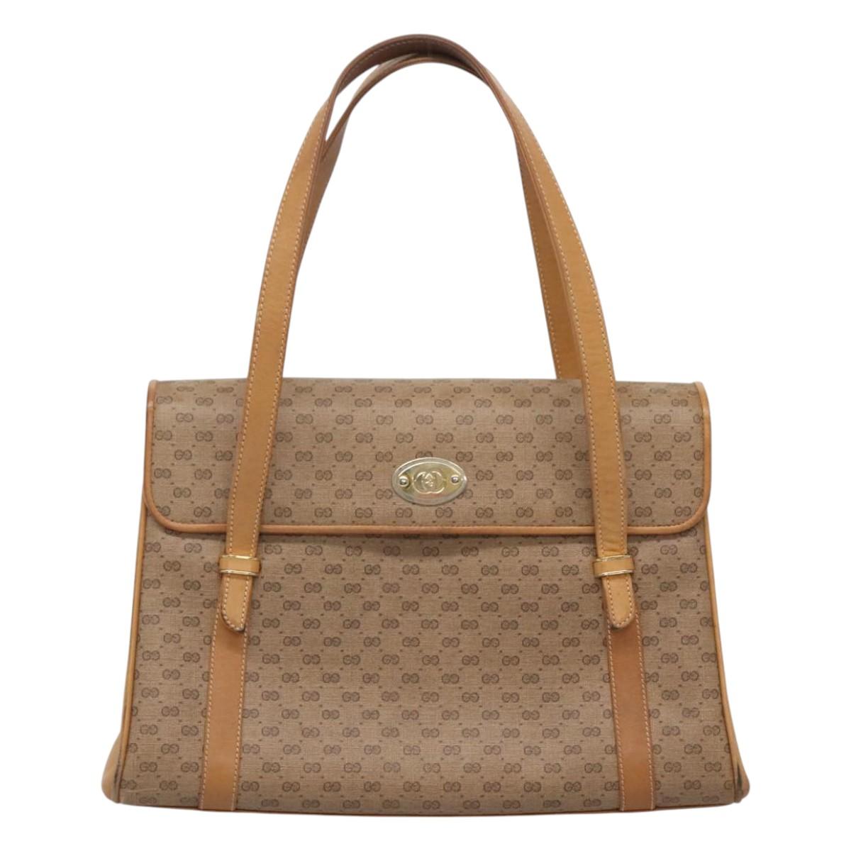 GUCCI Micro GG Supreme Hand Bag PVC Beige Gold 000 46 4857 Auth BA2398