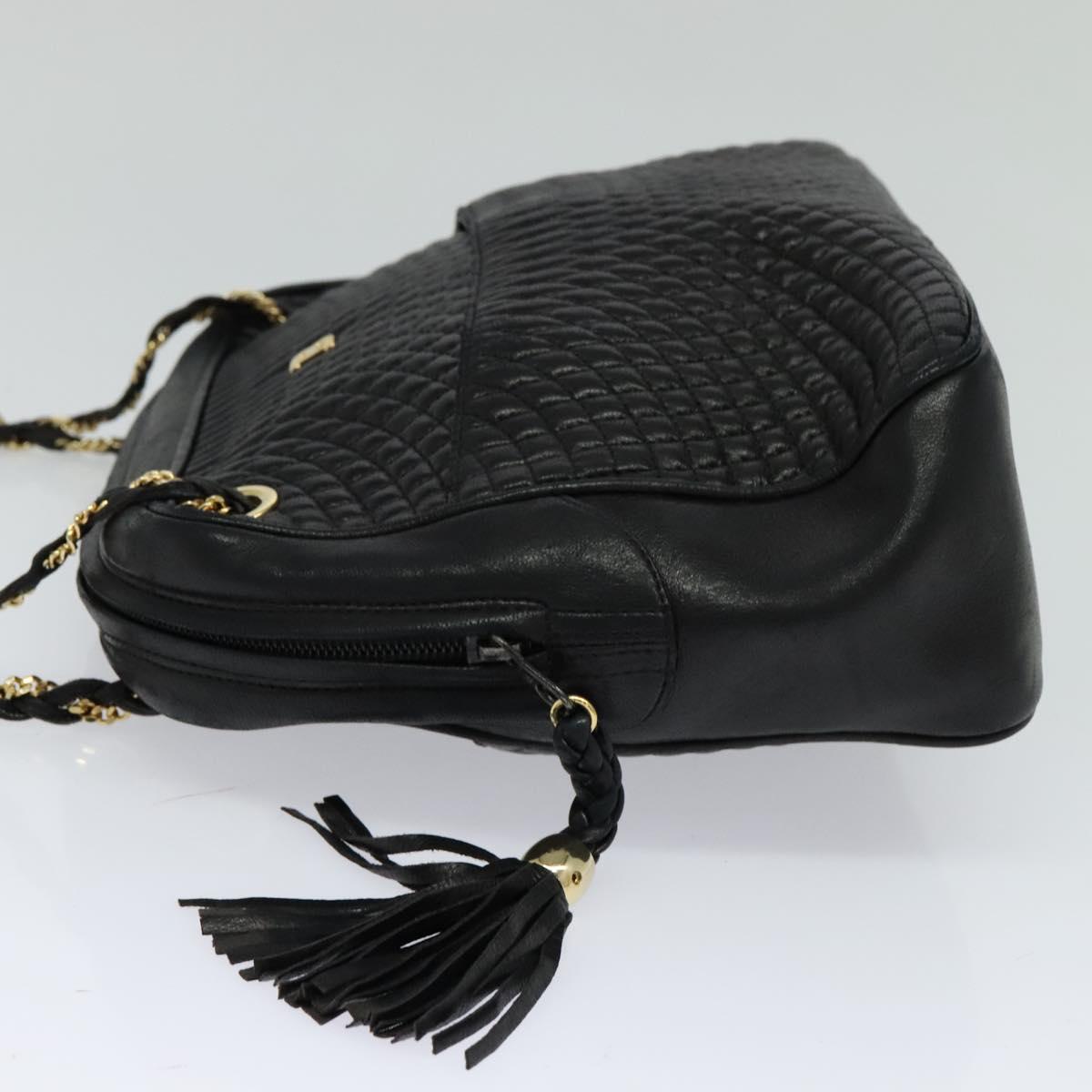 BALLY Chain Shoulder Bag Leather Black Auth BA240