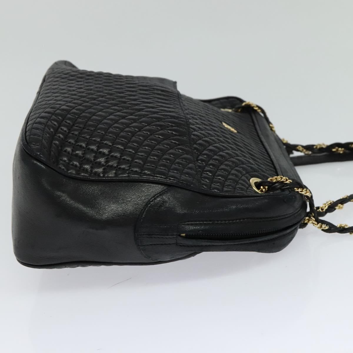 BALLY Chain Shoulder Bag Leather Black Auth BA240