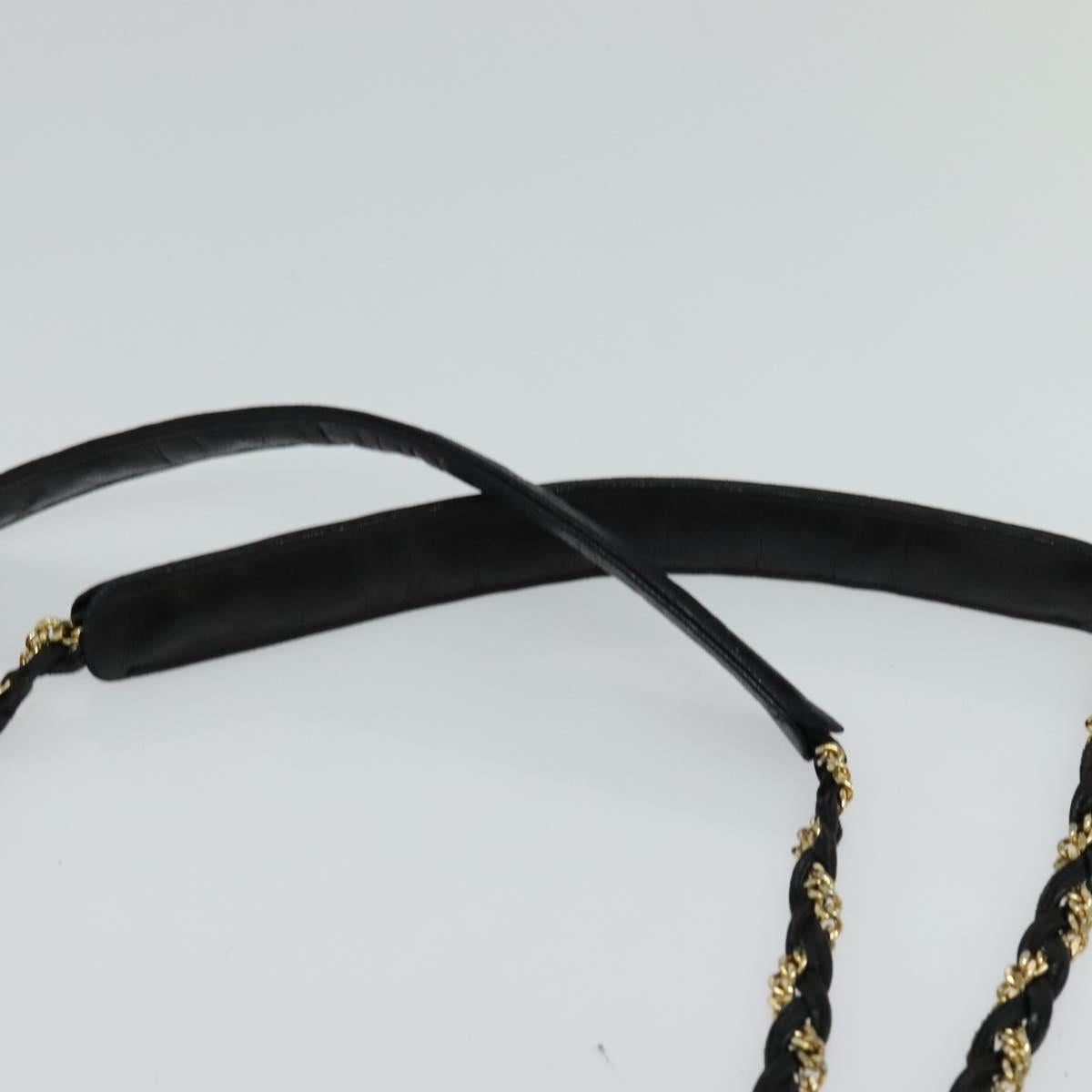 BALLY Chain Shoulder Bag Leather Black Auth BA240