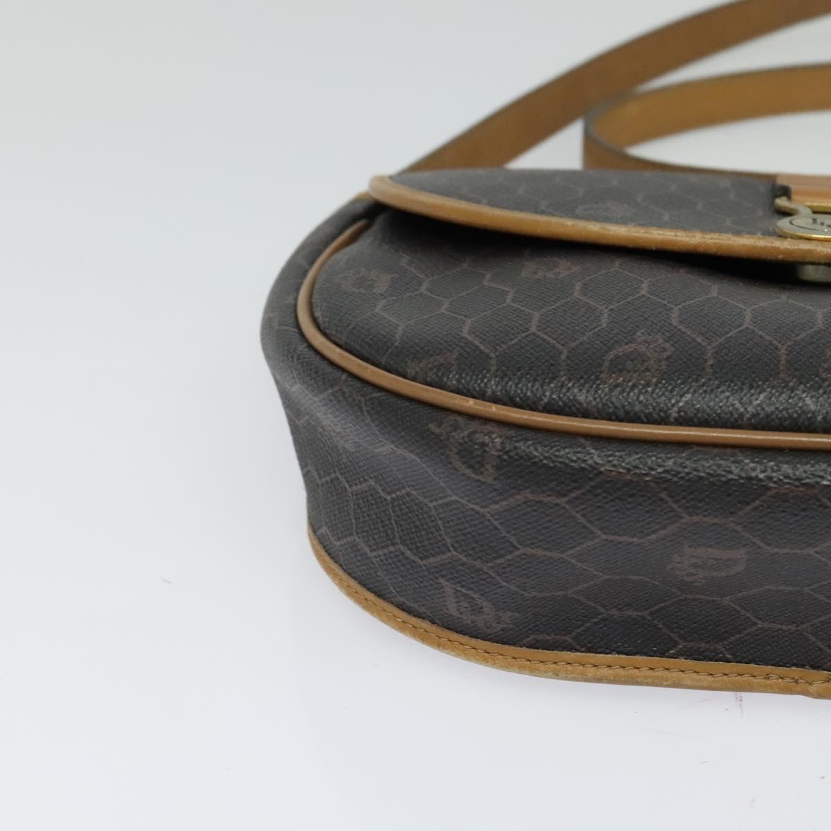 Christian Dior Honeycomb Canvas Shoulder Bag PVC Leather Black Auth BA2400