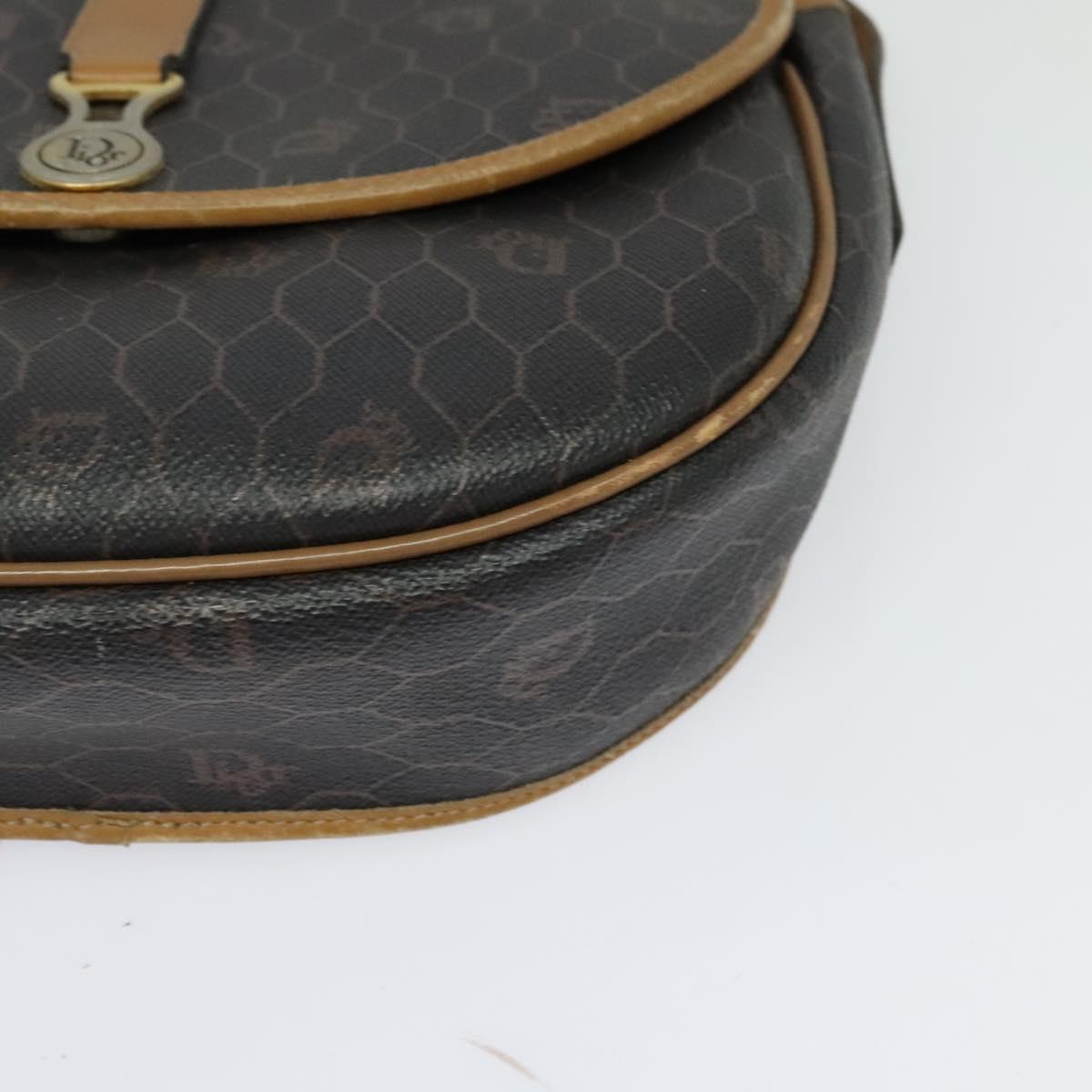 Christian Dior Honeycomb Canvas Shoulder Bag PVC Leather Black Auth BA2400