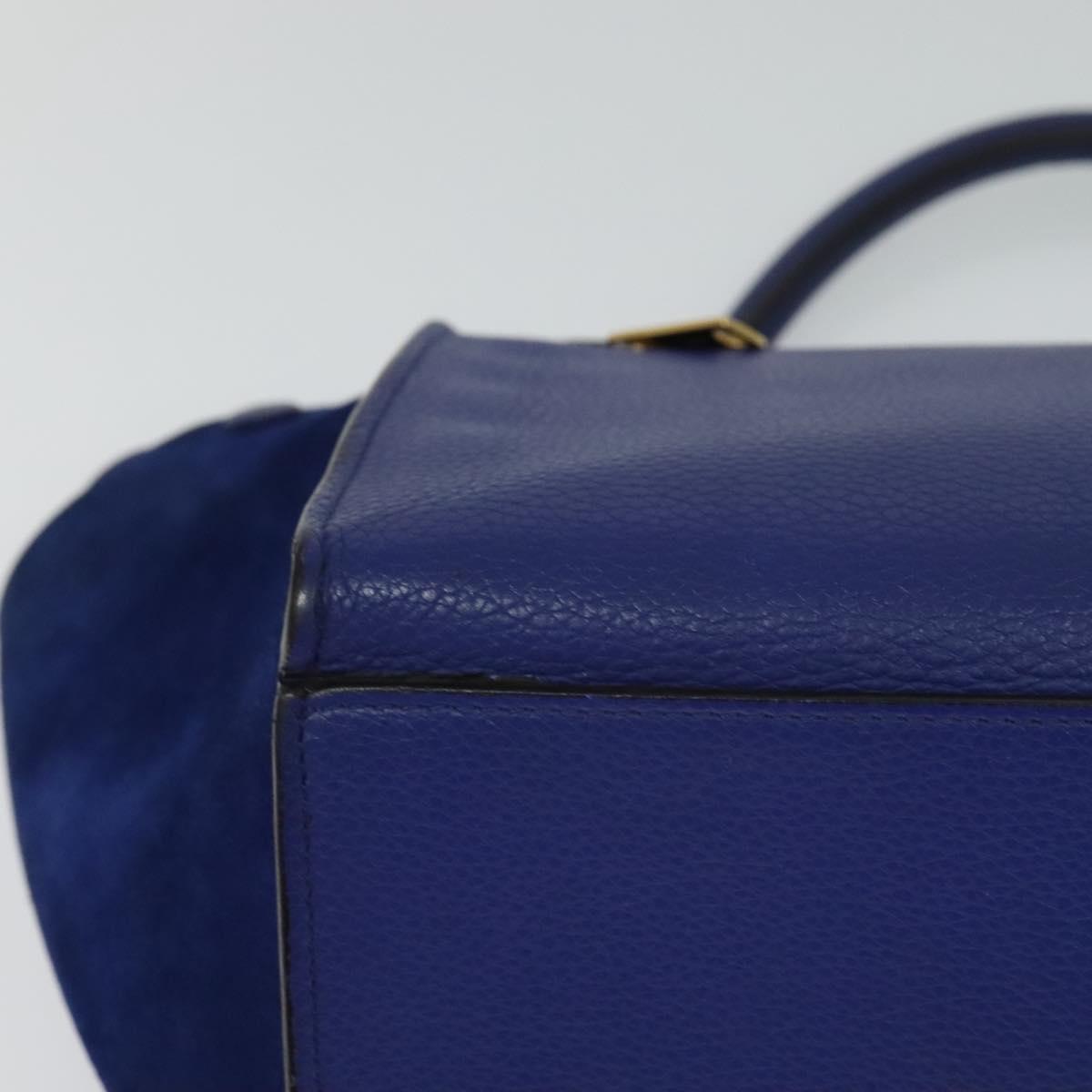 CELINE Trapeze Hand Bag Suede Leather 2way Blue Gold Auth BA2409