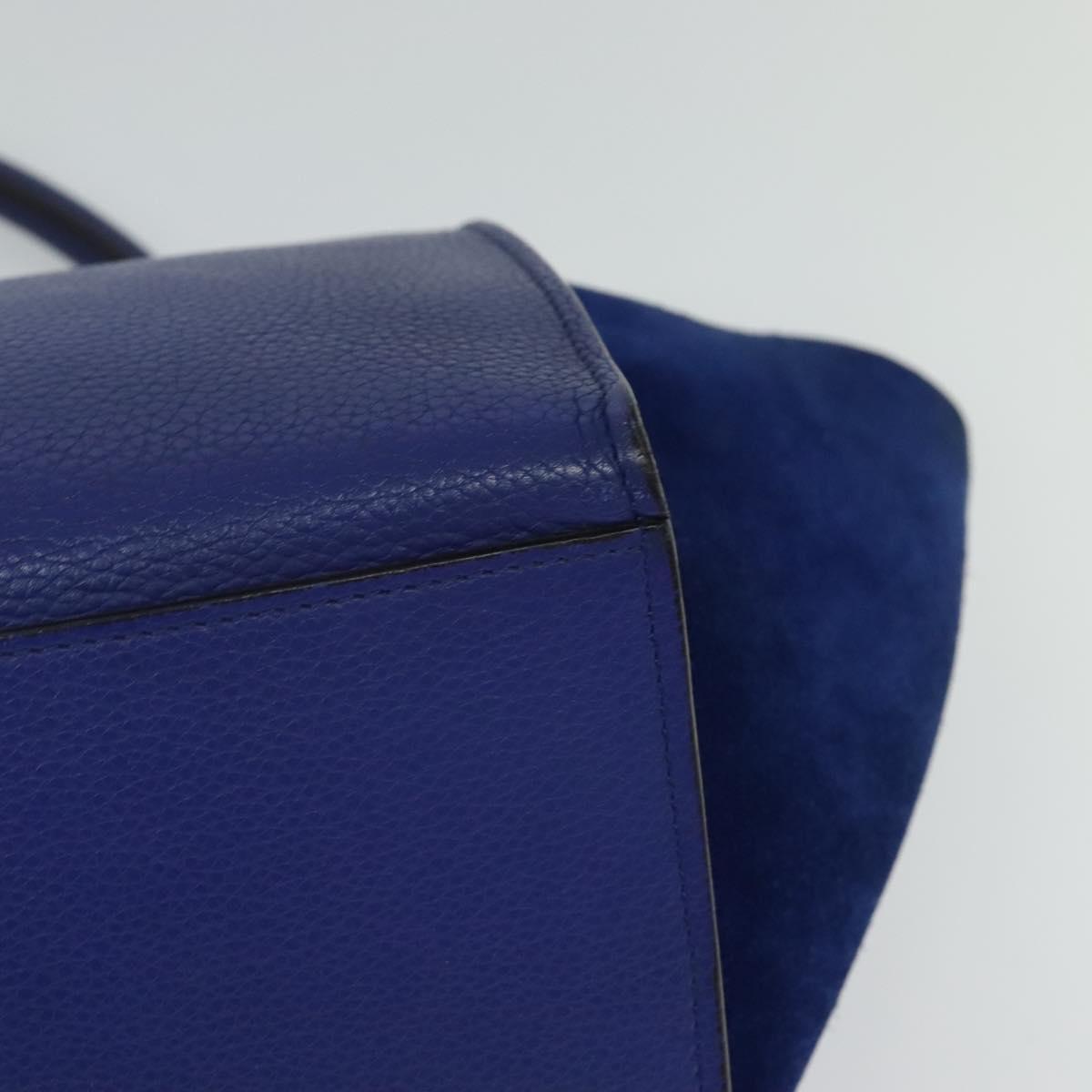 CELINE Trapeze Hand Bag Suede Leather 2way Blue Gold Auth BA2409