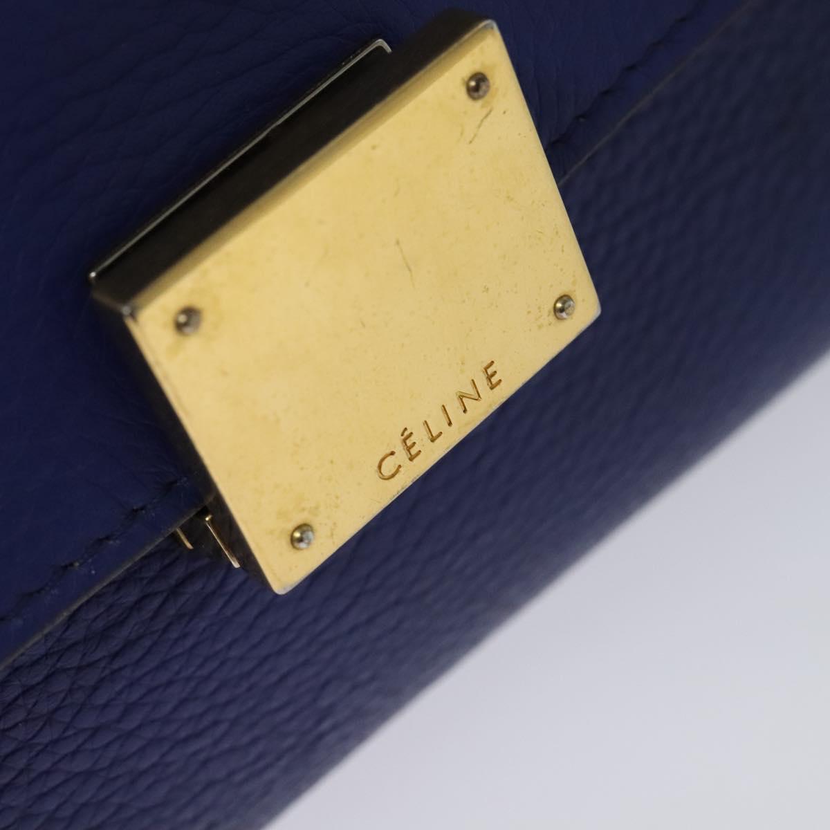 CELINE Trapeze Hand Bag Suede Leather 2way Blue Gold Auth BA2409