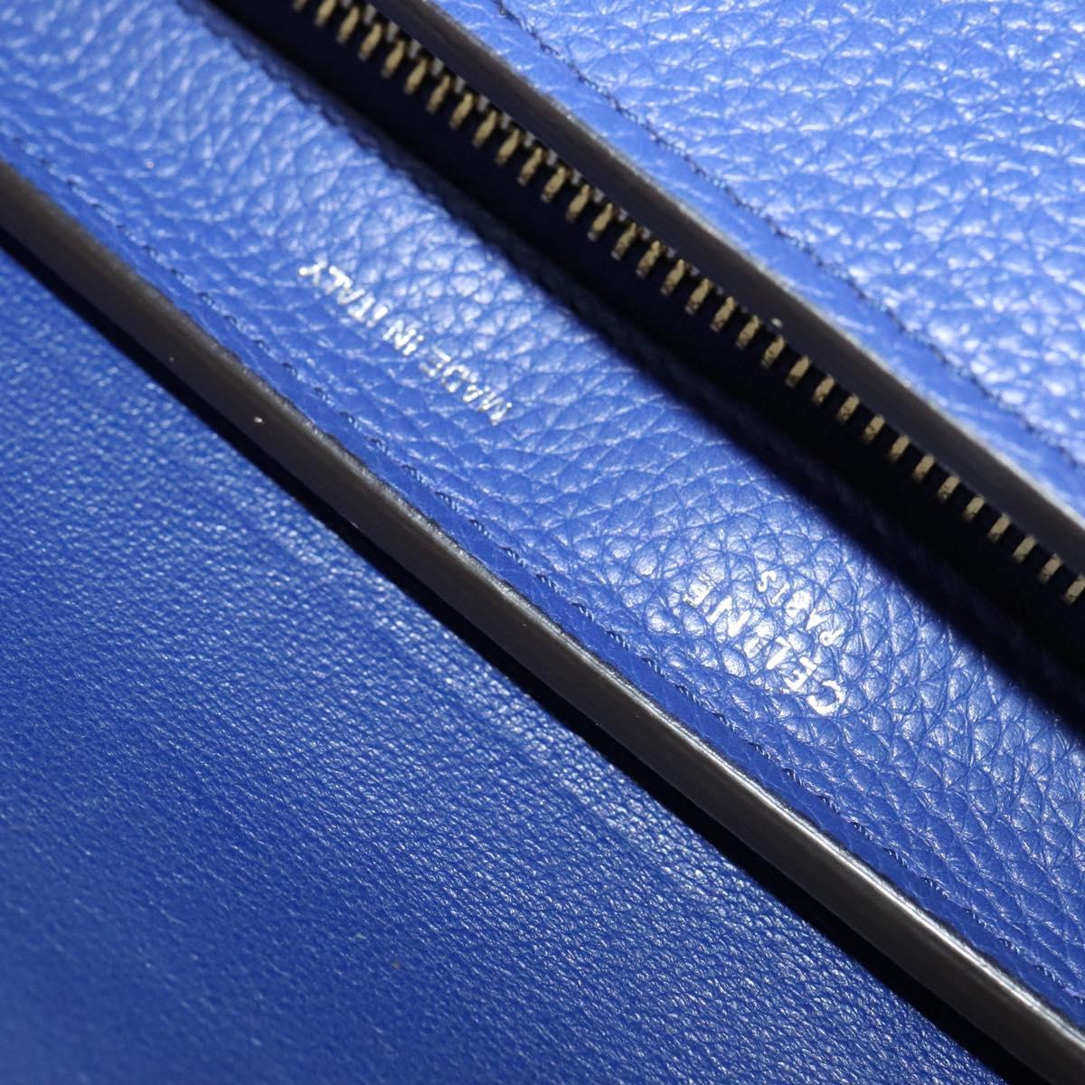 CELINE Trapeze Hand Bag Suede Leather 2way Blue Gold Auth BA2409