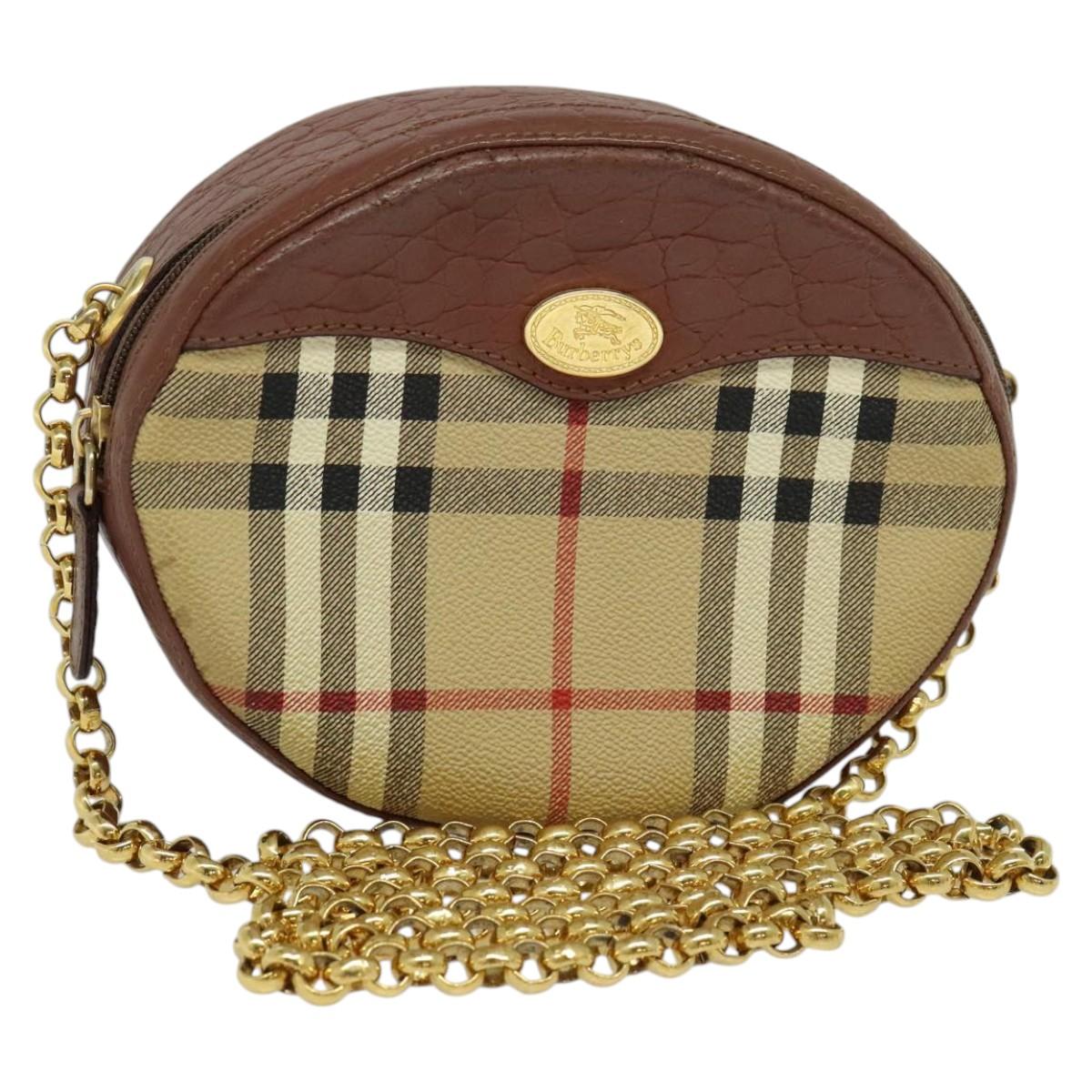 Burberrys Nova Check Chain Shoulder Bag PVC Leather Brown Beige Auth BA241