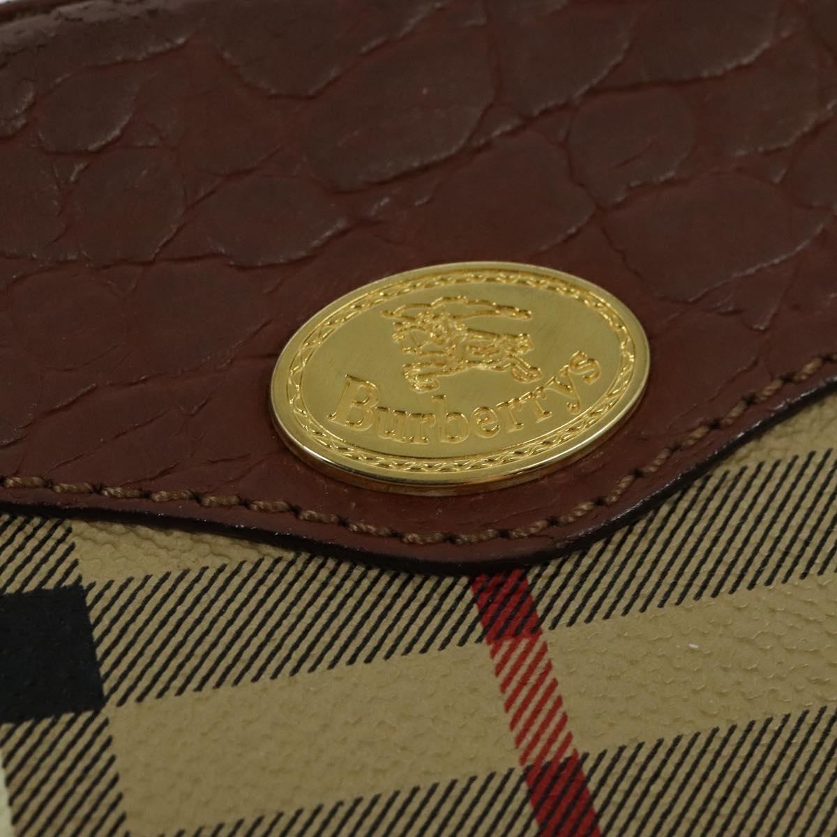 Burberrys Nova Check Chain Shoulder Bag PVC Leather Brown Beige Auth BA241