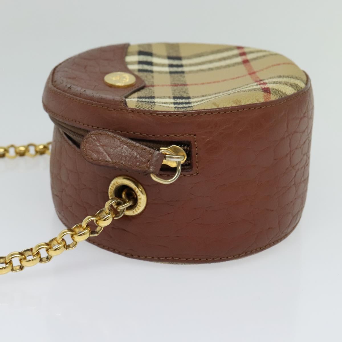 Burberrys Nova Check Chain Shoulder Bag PVC Leather Brown Beige Auth BA241