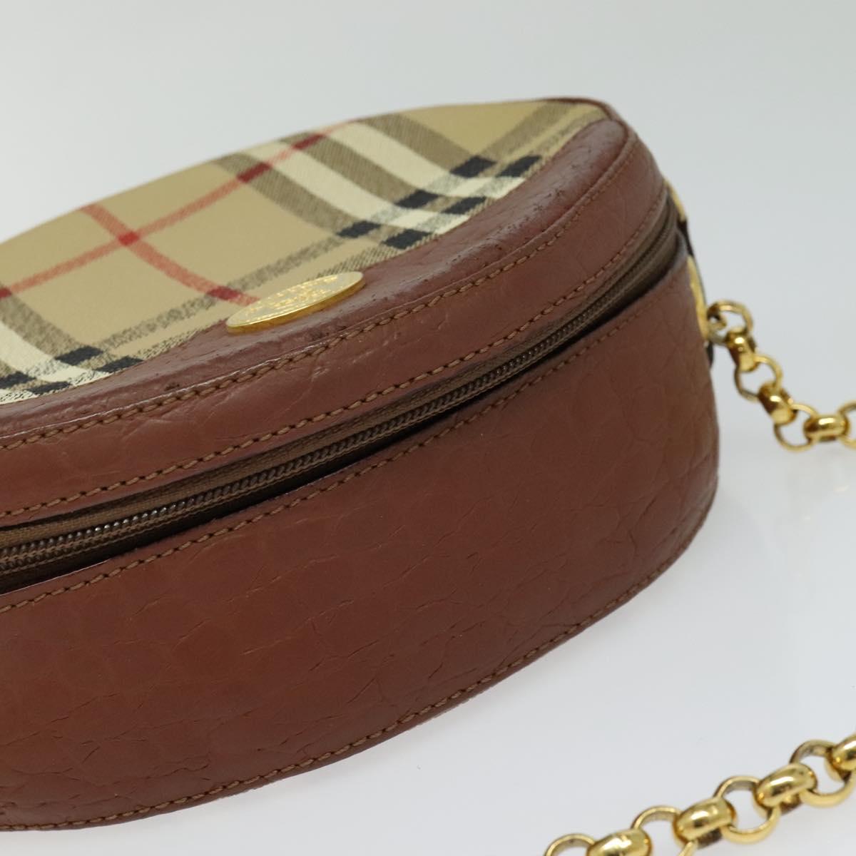 Burberrys Nova Check Chain Shoulder Bag PVC Leather Brown Beige Auth BA241