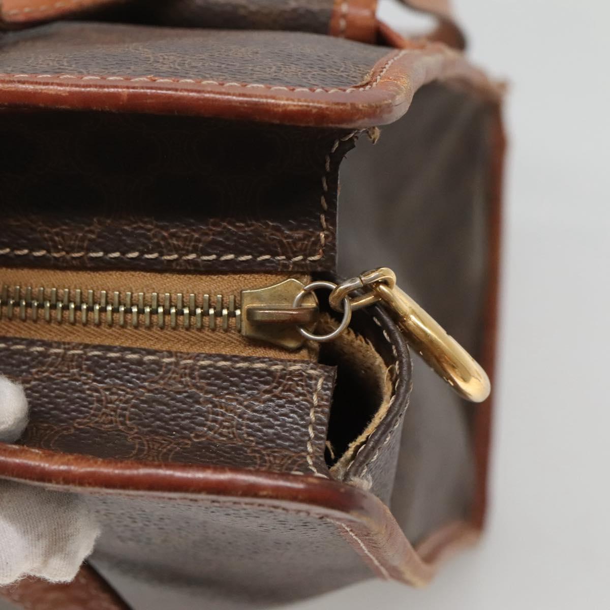 CELINE Macadam Canvas Shoulder Bag PVC Leather Brown Gold Auth BA2411