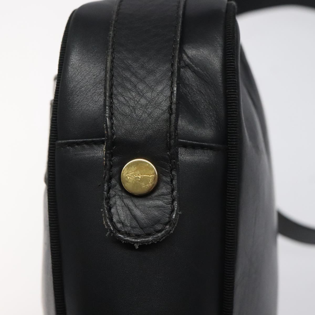 Salvatore Ferragamo Shoulder Bag Leather Black Gold Auth BA2412
