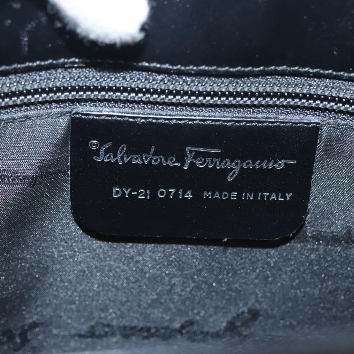 Salvatore Ferragamo Gancini Shoulder Bag Leather Black Silver Auth BA2413