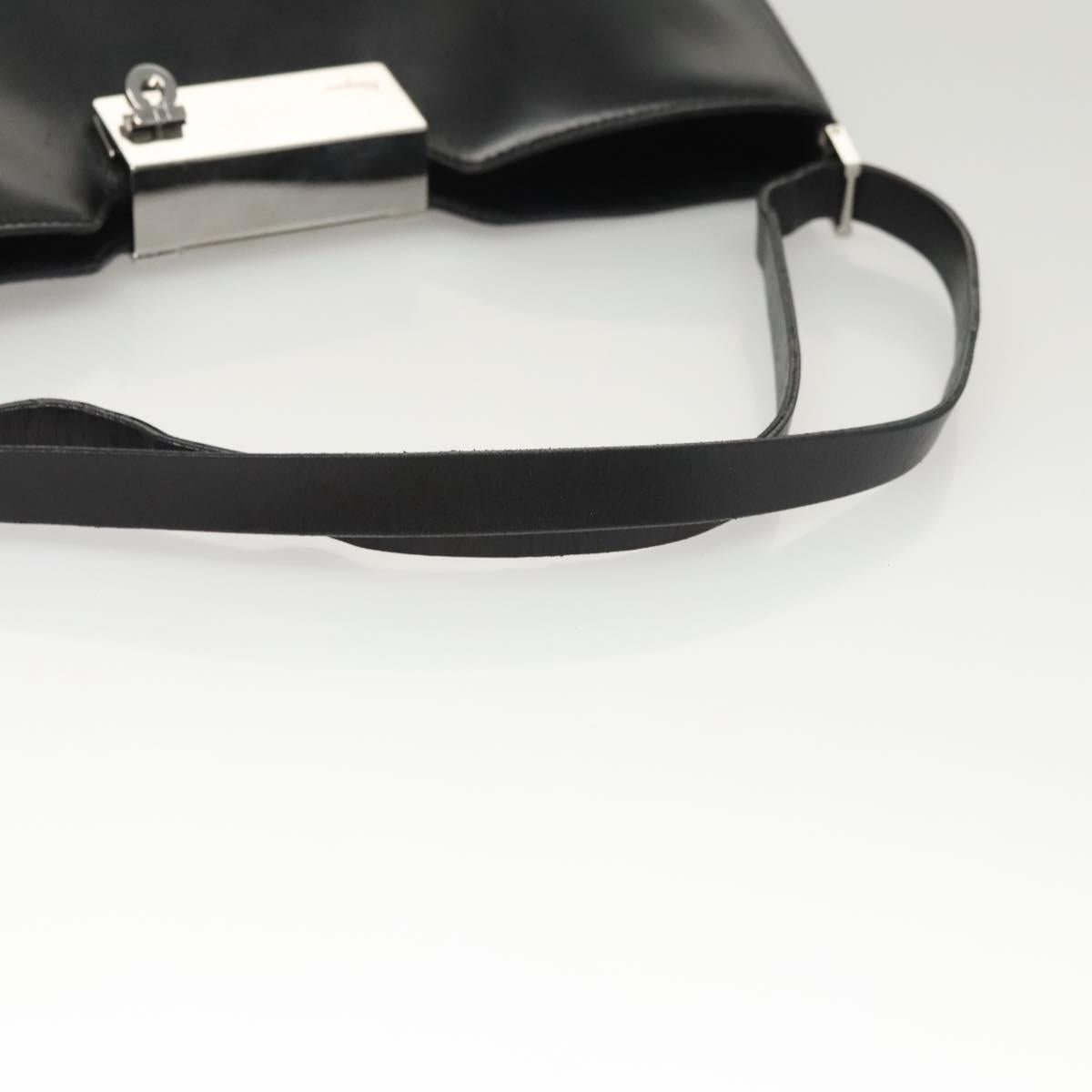 Salvatore Ferragamo Gancini Shoulder Bag Leather Black Silver Auth BA2413