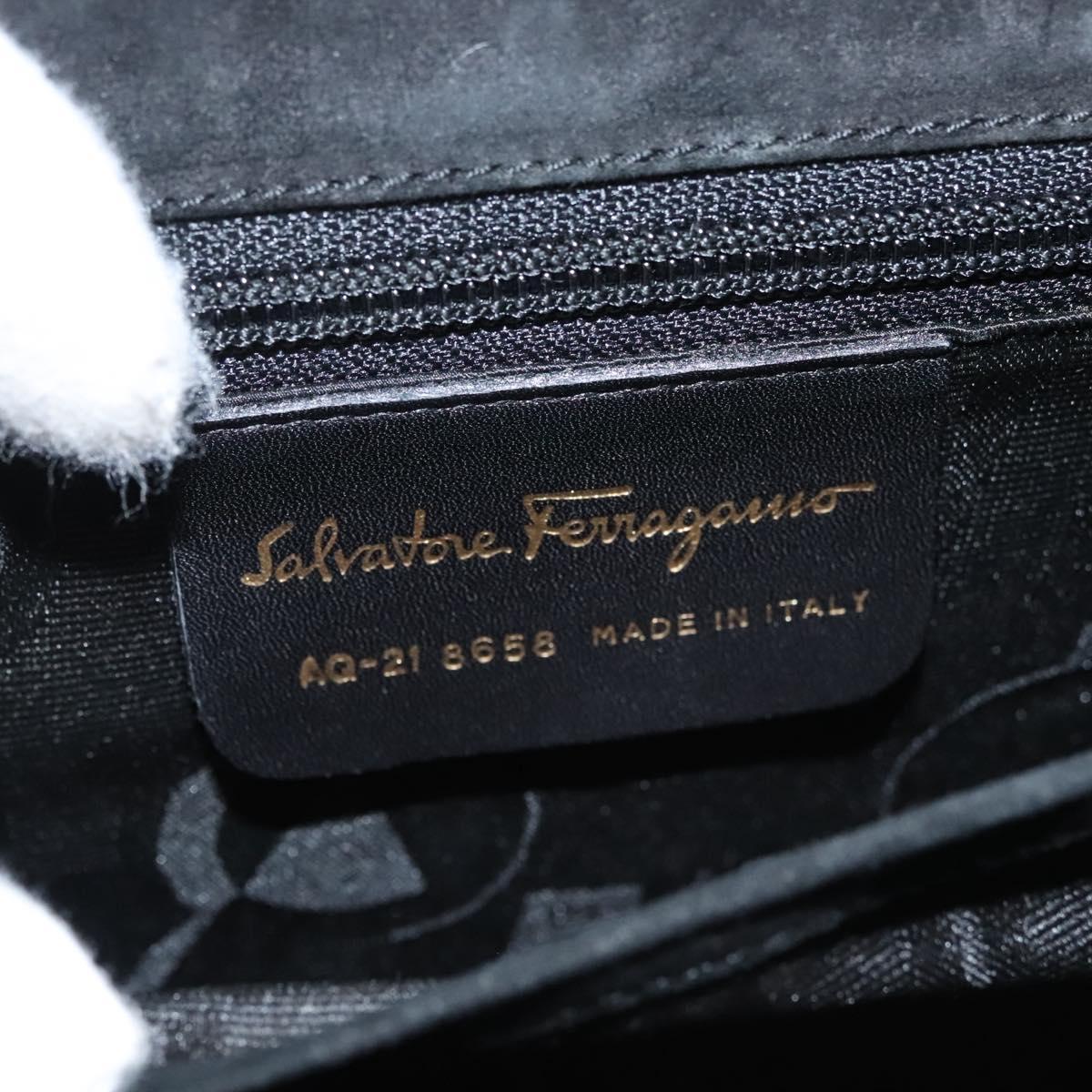 Salvatore Ferragamo Gancini Hand Bag Suede 2way Black Gold Auth BA2414