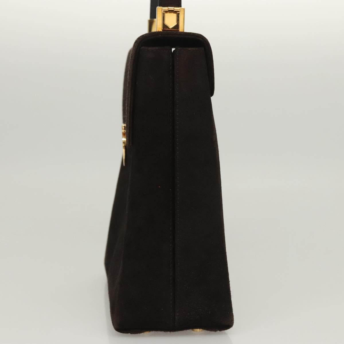 Salvatore Ferragamo Gancini Hand Bag Suede 2way Black Gold Auth BA2414
