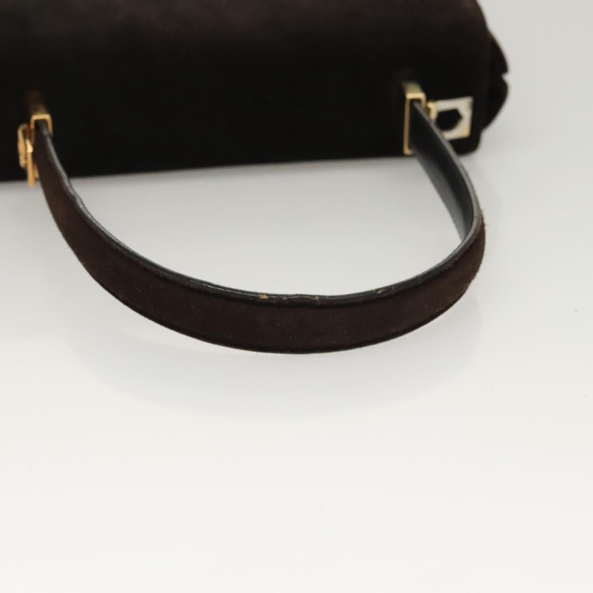 Salvatore Ferragamo Gancini Hand Bag Suede 2way Black Gold Auth BA2414