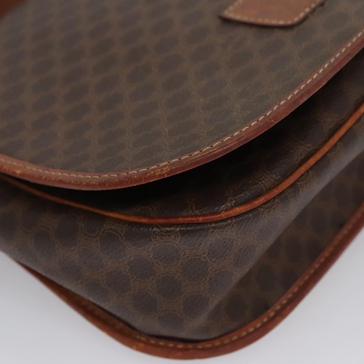 CELINE Macadam Canvas Shoulder Bag PVC Leather Brown Auth BA242