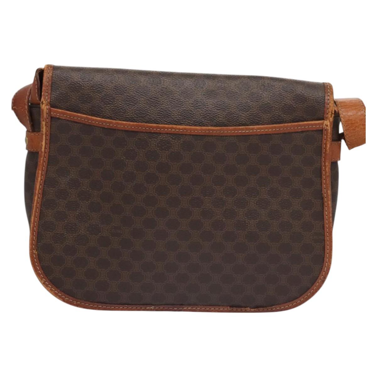 CELINE Macadam Canvas Shoulder Bag PVC Leather Brown Auth BA242