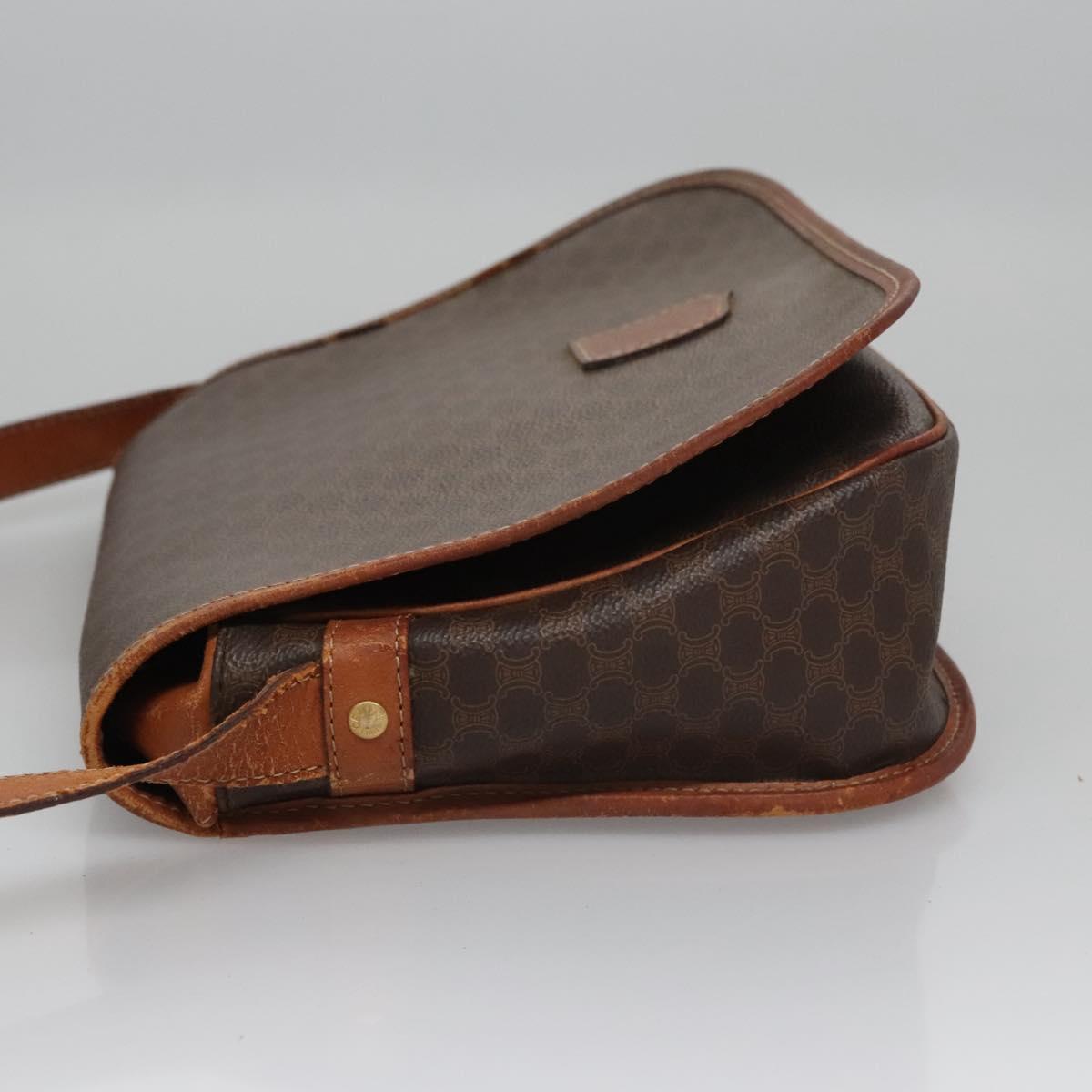 CELINE Macadam Canvas Shoulder Bag PVC Leather Brown Auth BA242