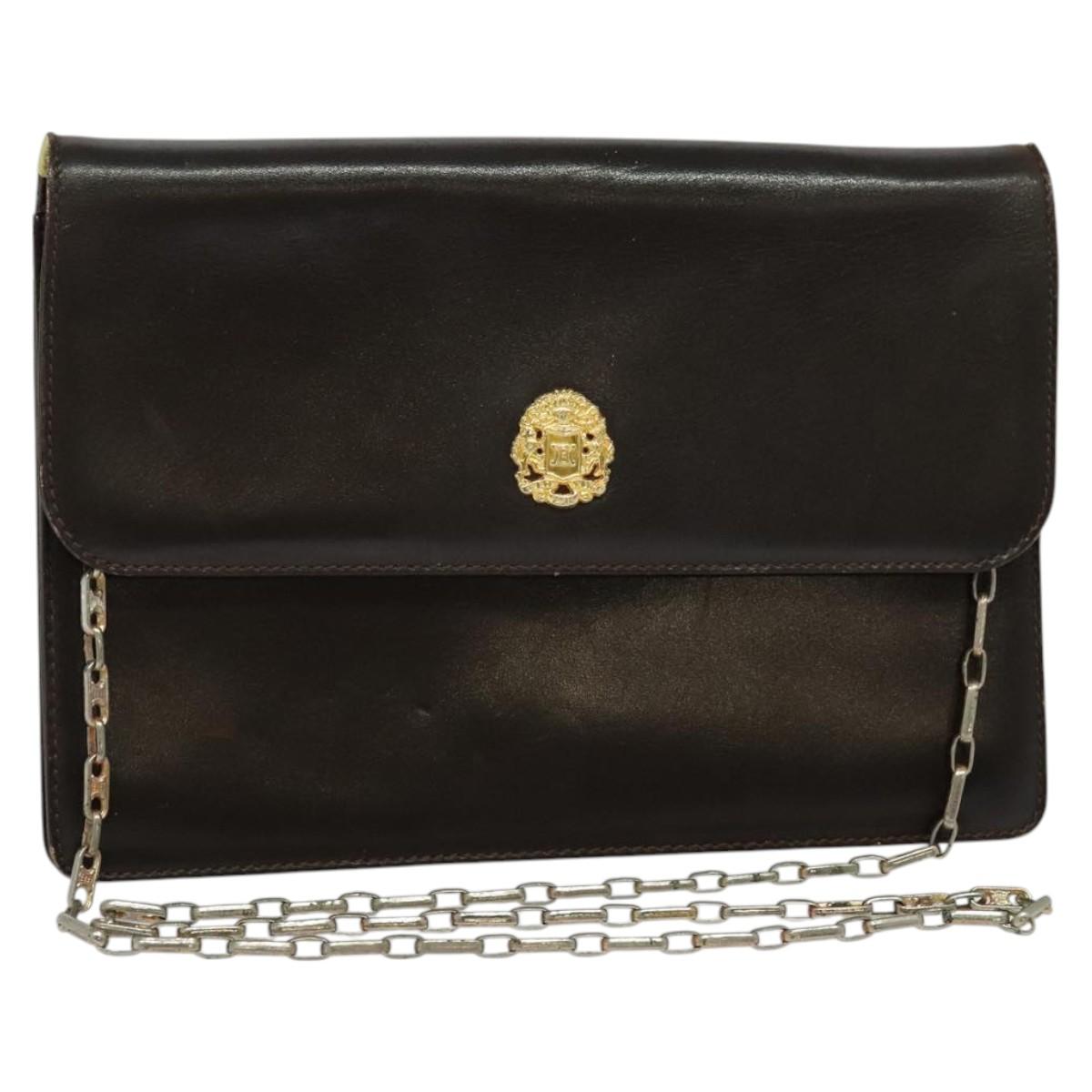 CELINE Chain Shoulder Bag Leather Brown Gold Auth BA2445