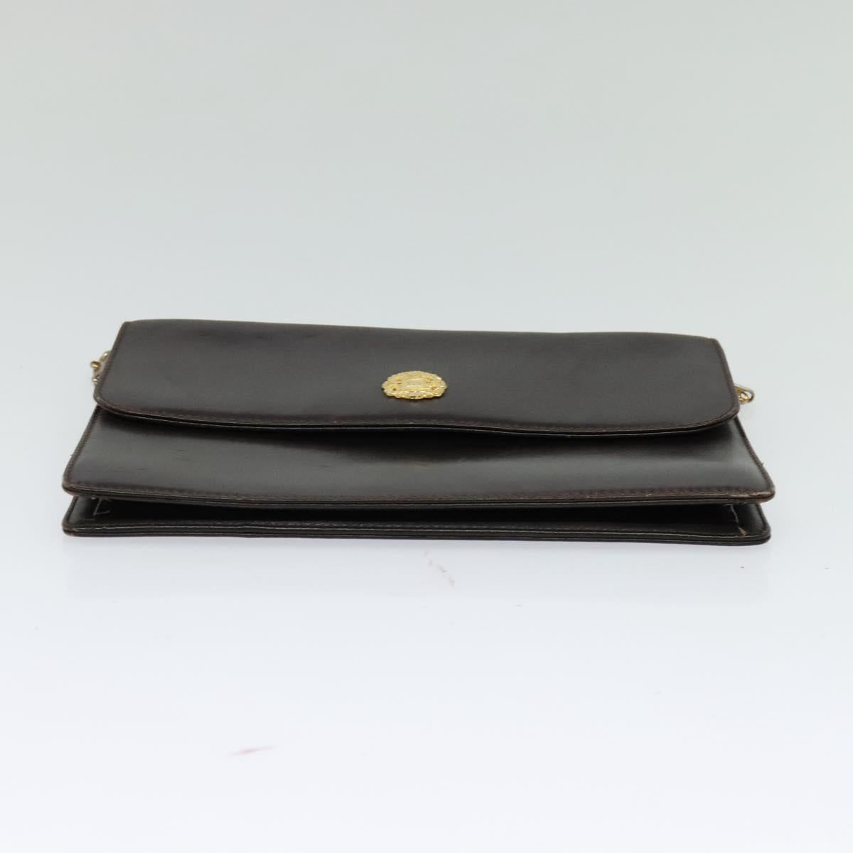 CELINE Chain Shoulder Bag Leather Brown Gold Auth BA2445