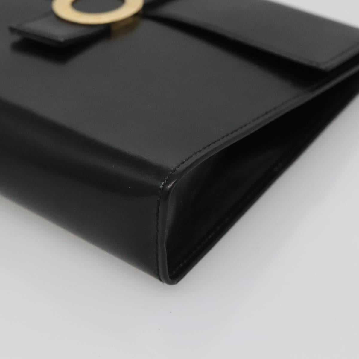 CELINE Pouch Leather Black Gold Auth BA2446
