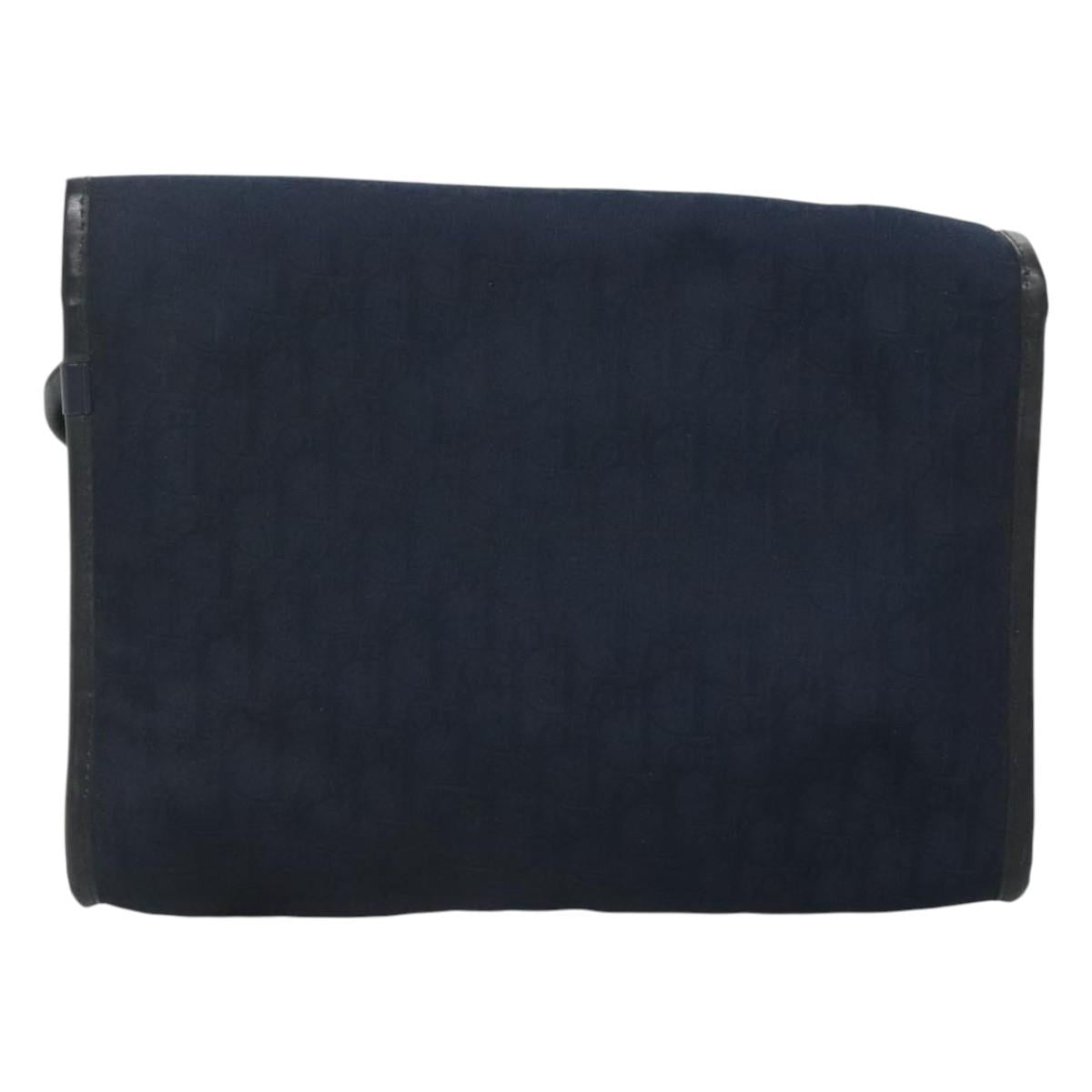 Christian Dior Trotter Canvas Shoulder Bag Navy Gold Auth BA2448