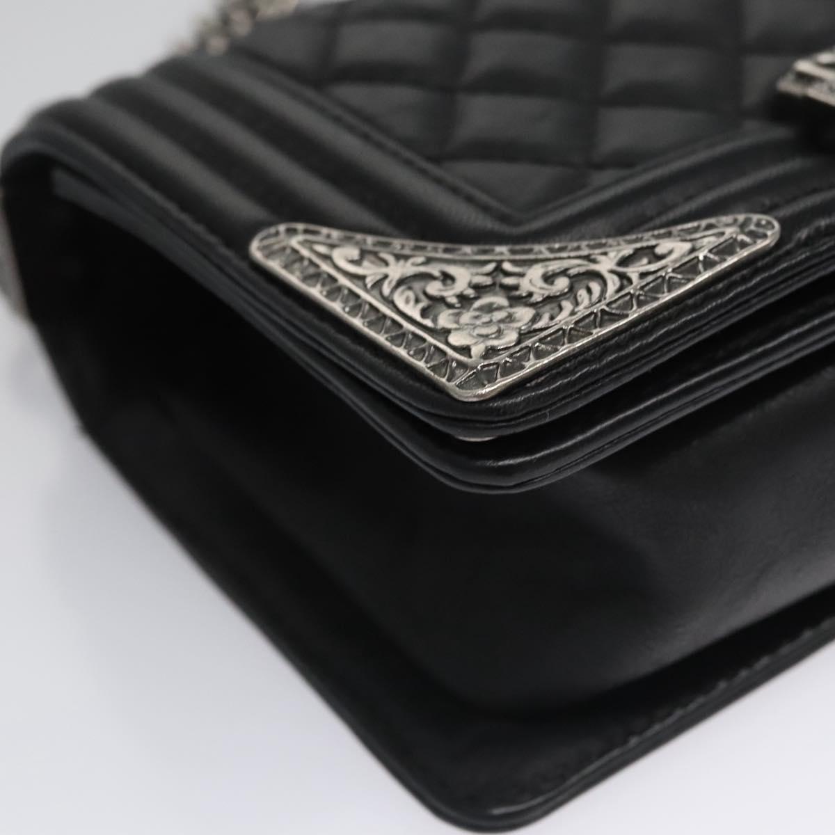 CHANEL Chain Matelasse Boy Chanel Shoulder Bag Lamb Skin Black CC Auth BA244S