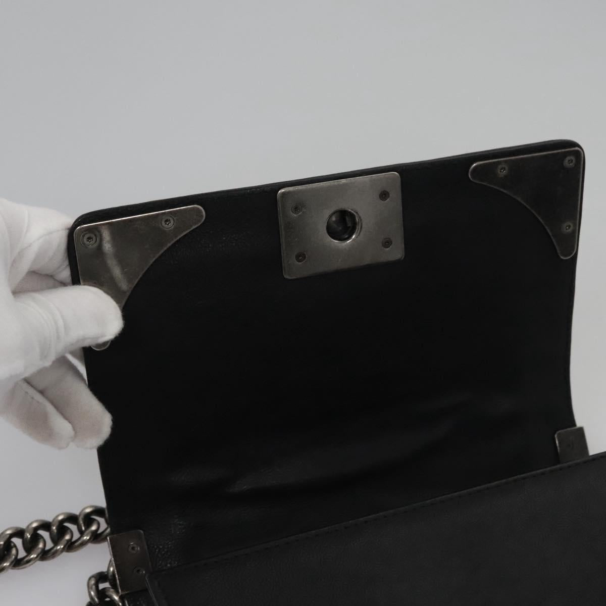 CHANEL Chain Matelasse Boy Chanel Shoulder Bag Lamb Skin Black CC Auth BA244S