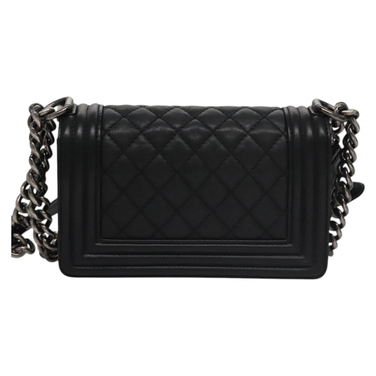 CHANEL Chain Matelasse Boy Chanel Shoulder Bag Lamb Skin Black CC Auth BA244S