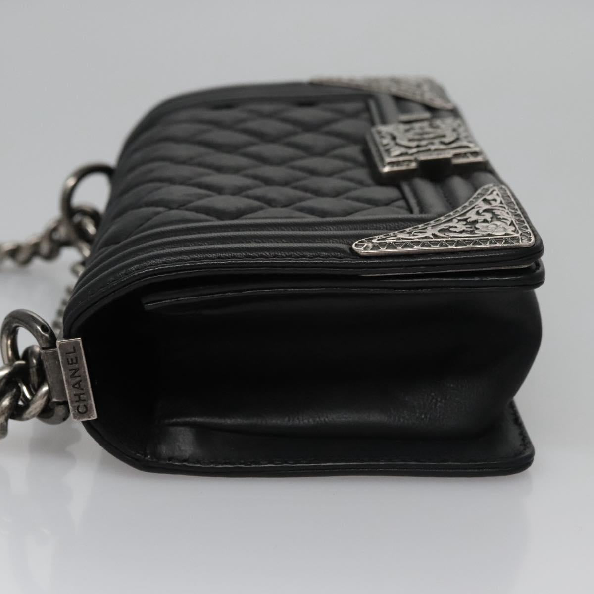 CHANEL Chain Matelasse Boy Chanel Shoulder Bag Lamb Skin Black CC Auth BA244S