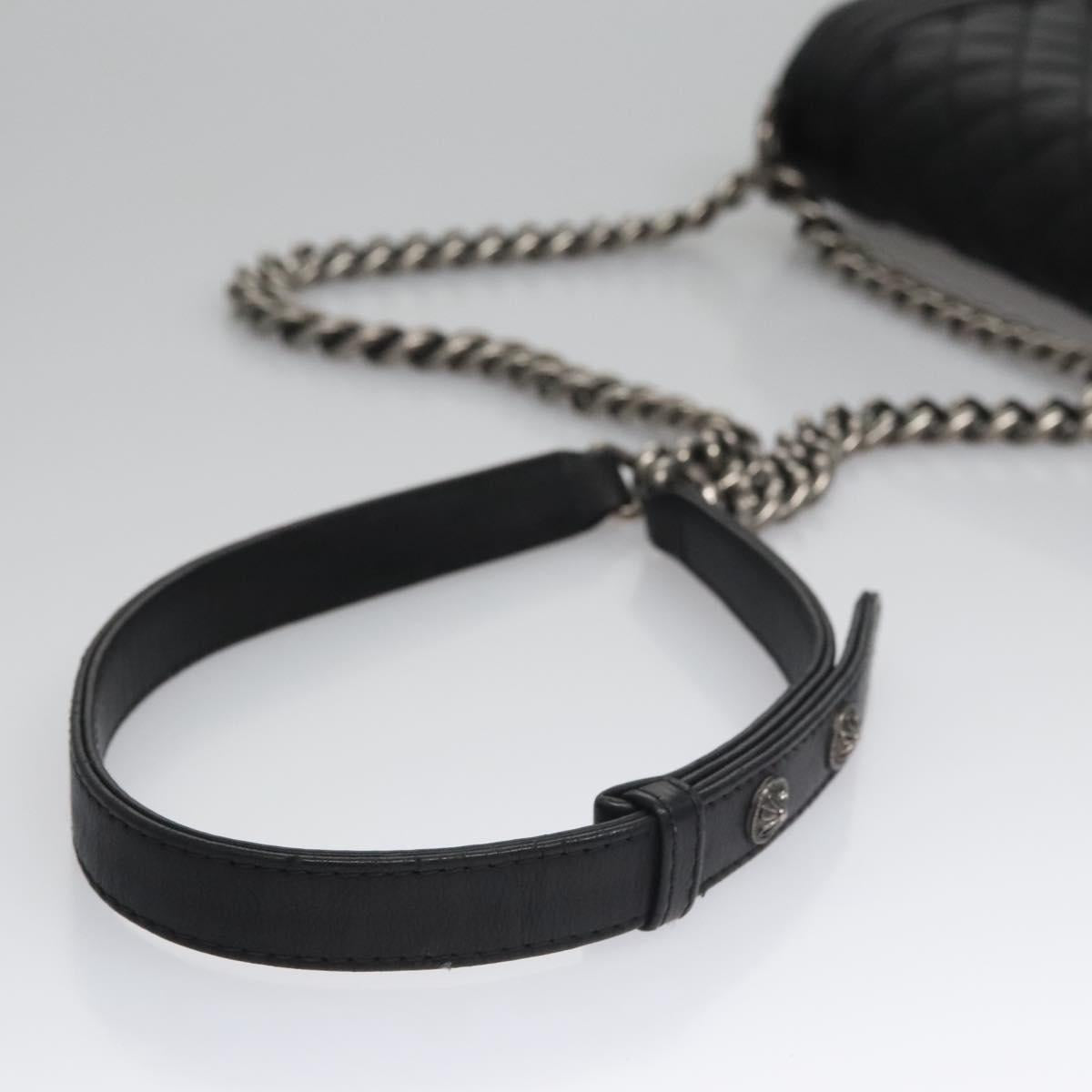 CHANEL Chain Matelasse Boy Chanel Shoulder Bag Lamb Skin Black CC Auth BA244S