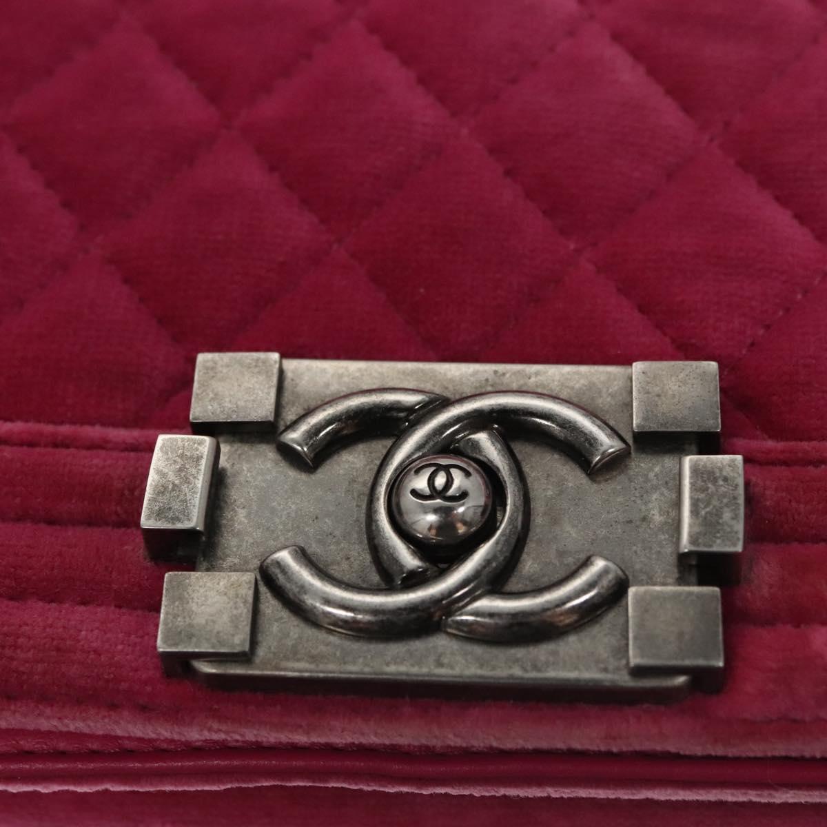 CHANEL Chain Boy Chanel Matelasse Shoulder Bag Velor Pink CC Auth BA245