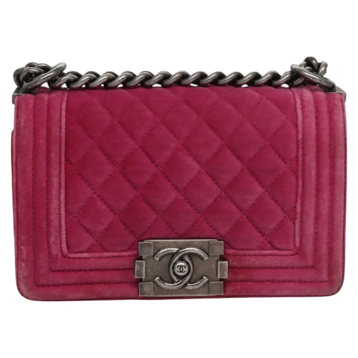 CHANEL Chain Boy Chanel Matelasse Shoulder Bag Velor Pink CC Auth BA245