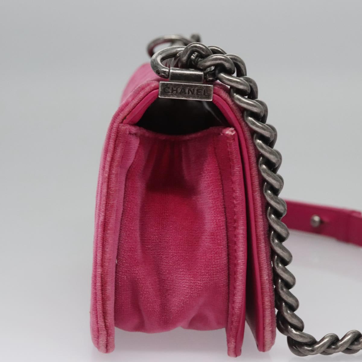CHANEL Chain Boy Chanel Matelasse Shoulder Bag Velor Pink CC Auth BA245