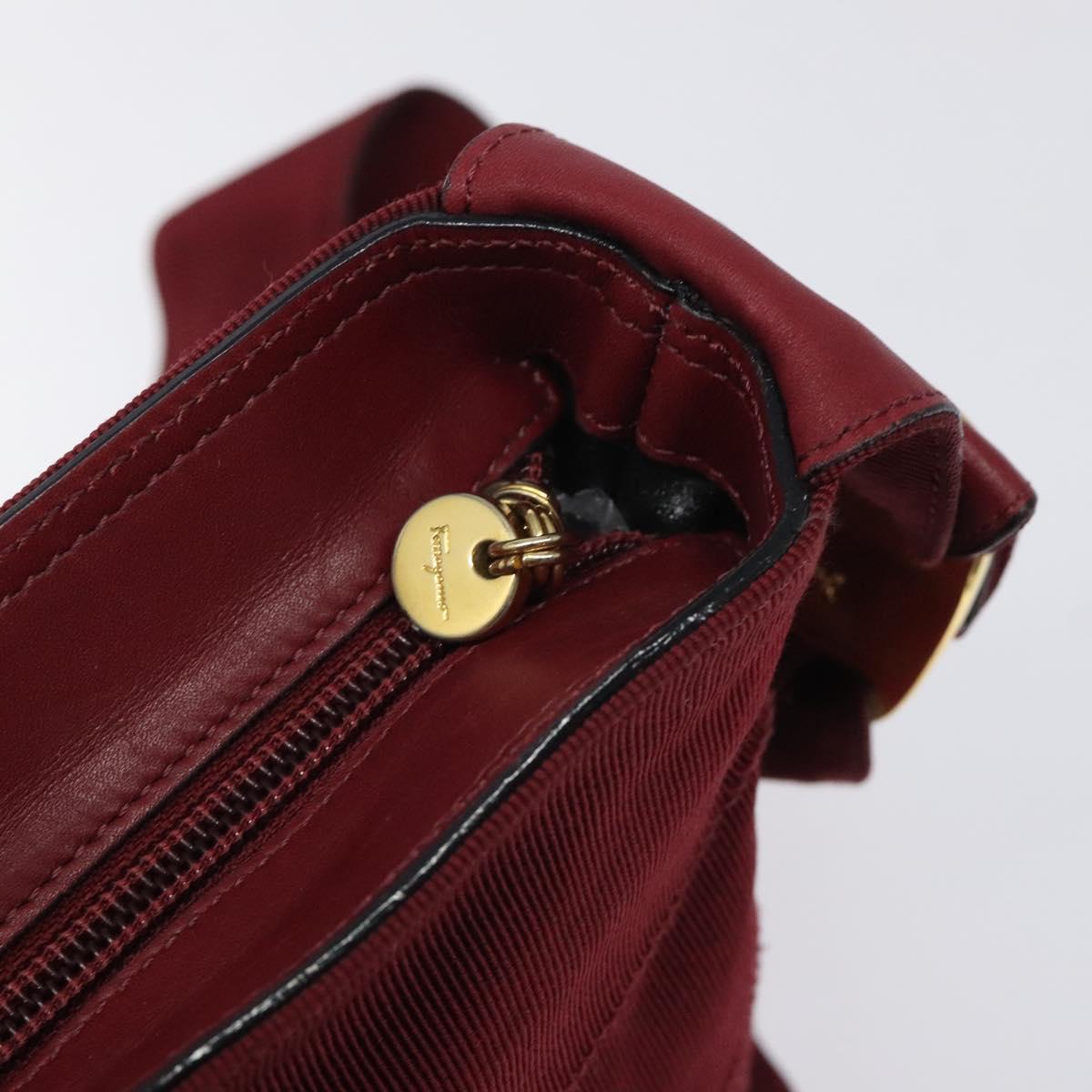 Salvatore Ferragamo Vala Shoulder Bag Canvas Red Gold Auth BA2450