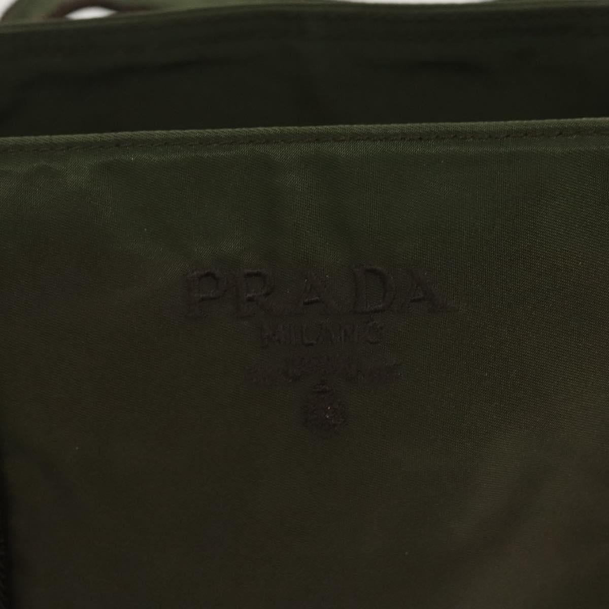 PRADA Shoulder Bag Nylon Khaki Silver Auth BA2451