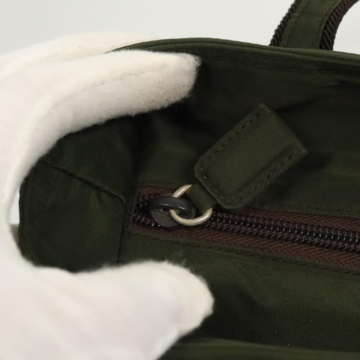 PRADA Shoulder Bag Nylon Khaki Silver Auth BA2451