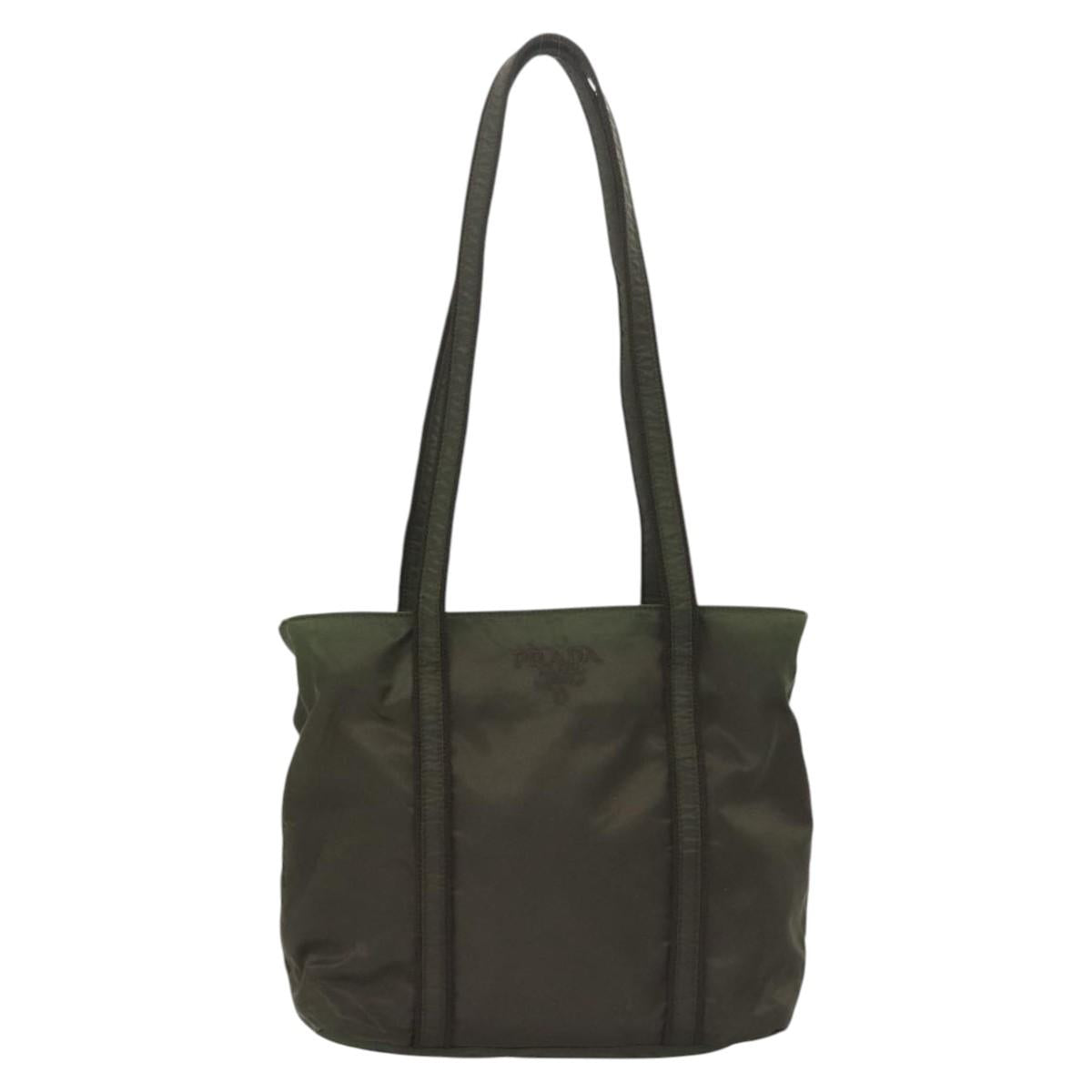 PRADA Shoulder Bag Nylon Khaki Silver Auth BA2451